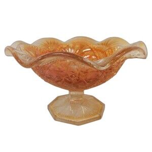 Vintage Imperial Marigold Bowl Carnival Glass Eastern Star Pattern Compote